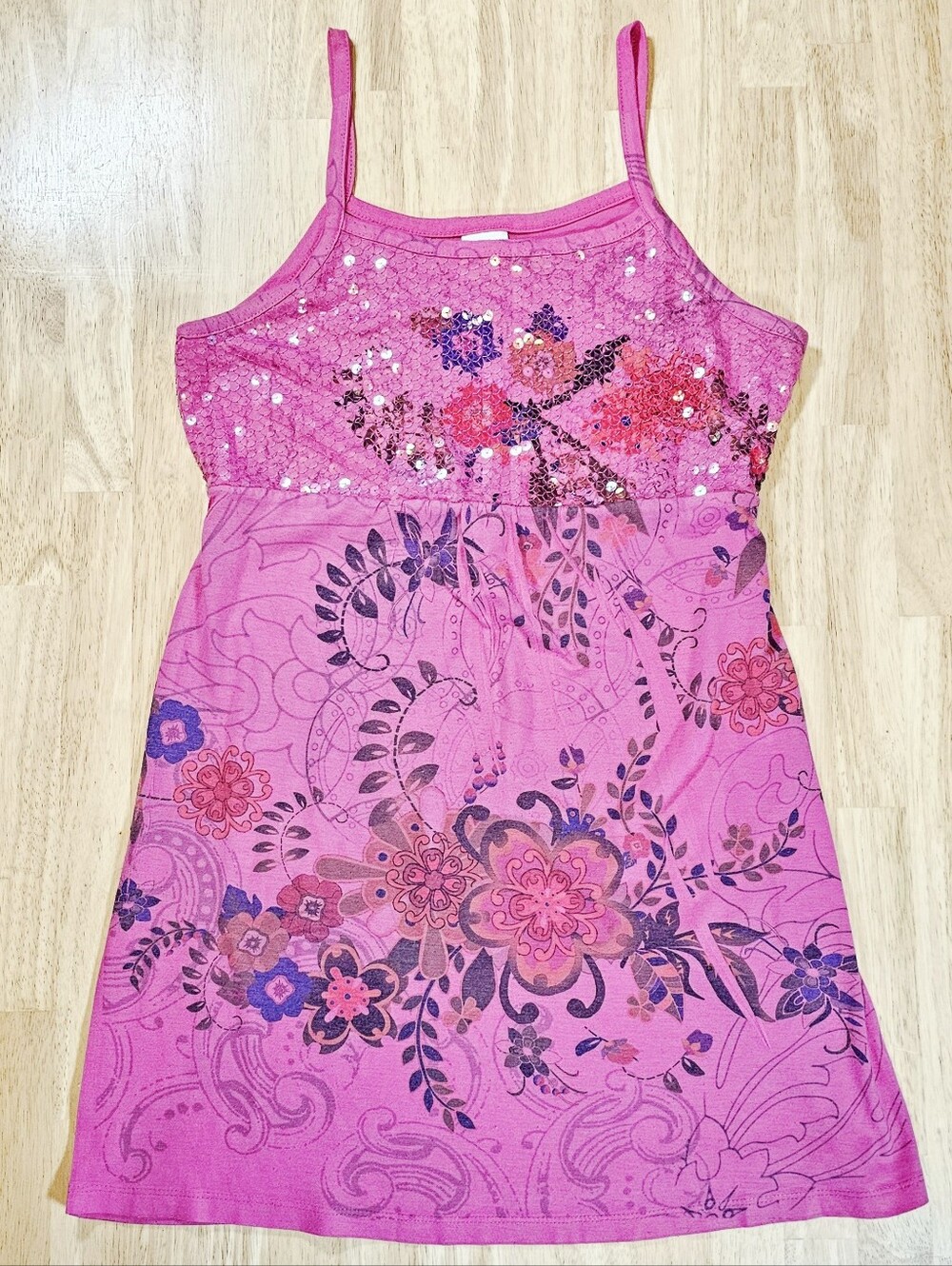 Pink Floral Sequin Tank Dress